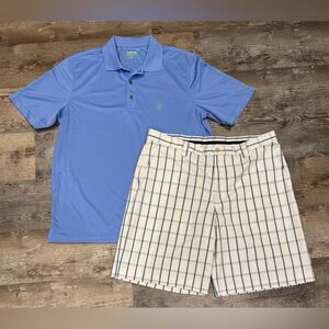 IZOD Blue and White Plaid Shorts Size 36  & IZOD polo shirt Large